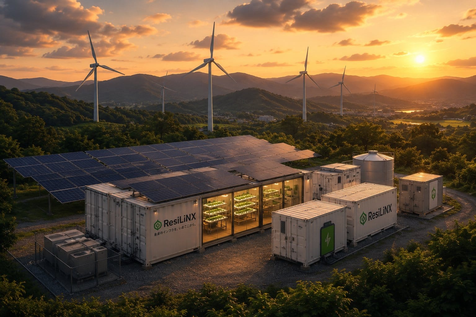 太陽光パネルと風力発電のある拠点